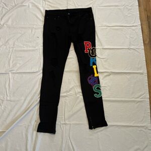 Y&R Young and Reckless Jeans Vertical Synthesis Jeans Embroidered 32 Mens Black